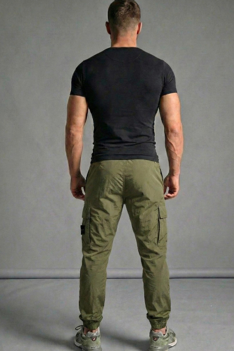 Pantaloni fas Cargo Jogger pentru Barbati - Kaki - Cu Buzunare Laterale si Talie Elastica 7793 [3]