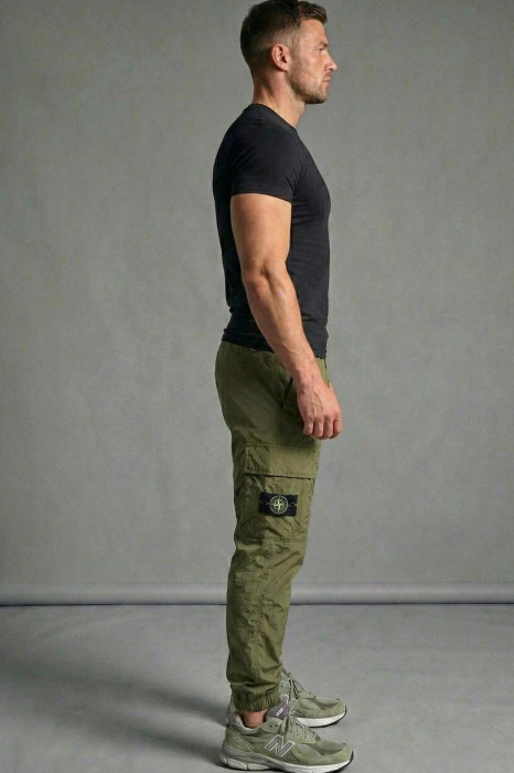 Pantaloni fas Cargo Jogger pentru Barbati - Kaki - Cu Buzunare Laterale si Talie Elastica 7793 [2]