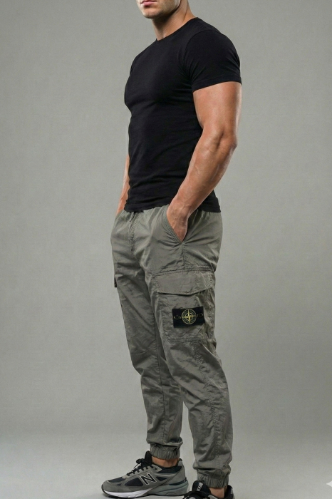Pantaloni fas Cargo Jogger pentru Barbati - Gri- Cu Buzunare Laterale si Talie Elastica 7793 [2]