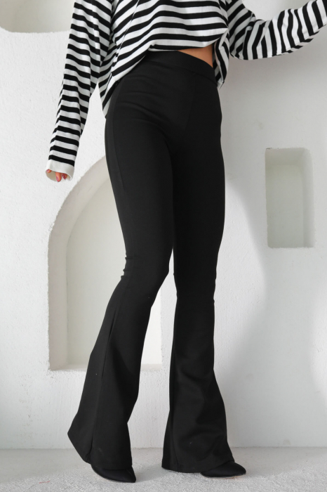 Pantaloni dama evazati cu talie inalta, negru [3]