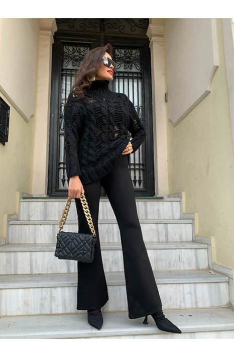 Pantaloni dama evazati cu talie inalta, negru [6]