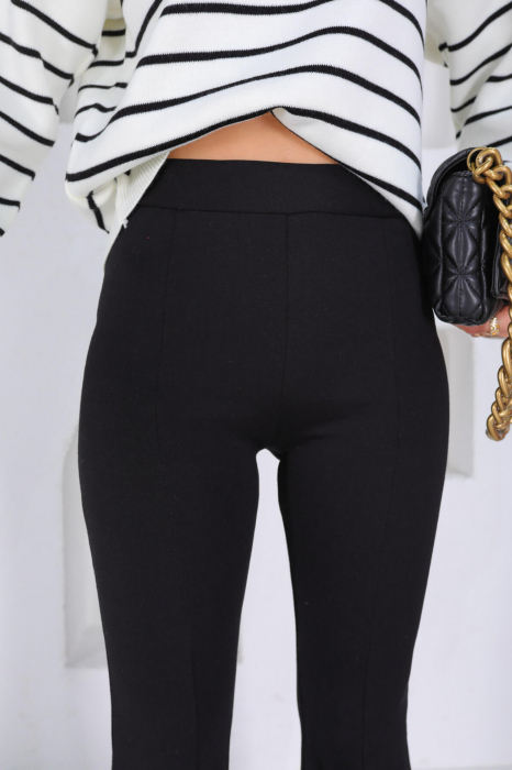 Pantaloni dama, evazati cu crapatura in partea de jos, talie inalta, negru [7]
