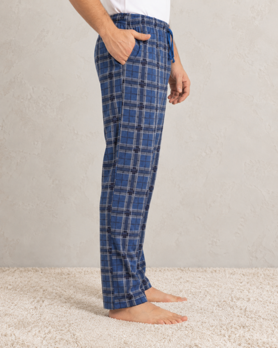 Pantaloni de Pijama Barbati din Bumbac,  Carouri, Talie Elastica, buzunare si snur Bleumarin [4]