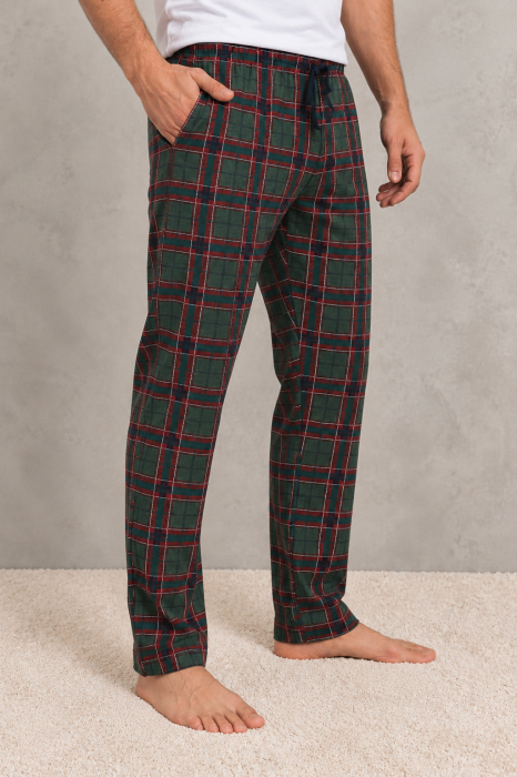 Pantaloni de Pijama Barbati din Bumbac,  Carouri, Talie Elastica, buzunare si snur Grena [3]