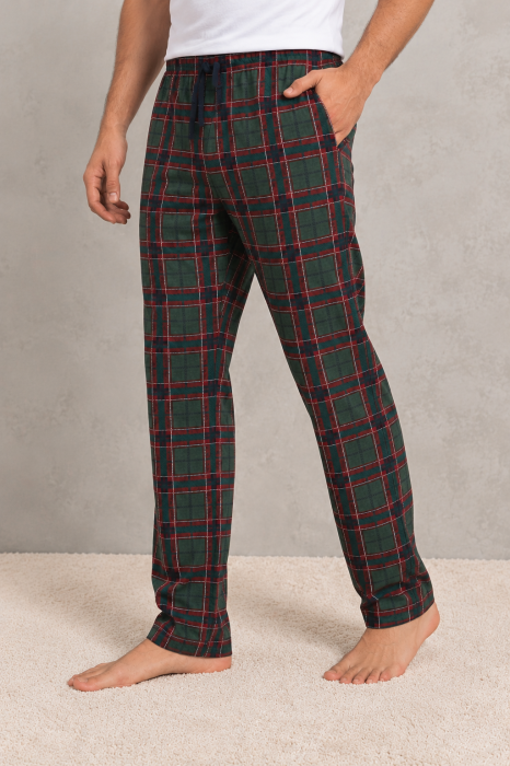 Pantaloni de Pijama Barbati din Bumbac,  Carouri, Talie Elastica, buzunare si snur Grena [2]
