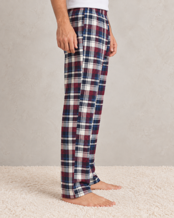Pantaloni de Pijama Barbati din Bumbac, Model in Carouri, Talie Elastica, Bleumarin-Bordo [4]