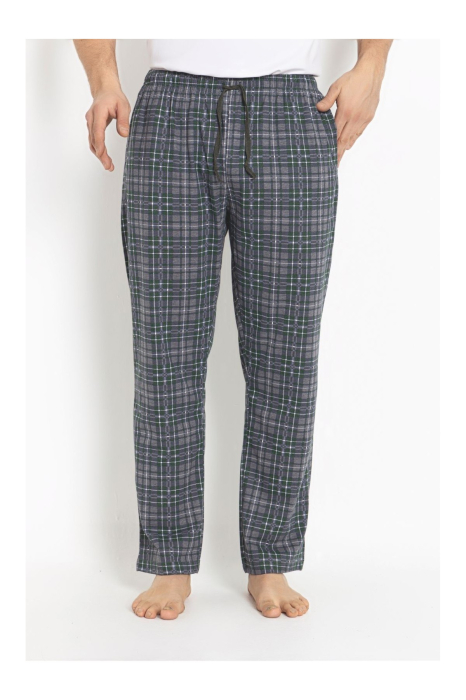 Pantaloni de Pijama Barbati din Bumbac,  Carouri, Talie Elastica, buzunare si snur Gri [3]