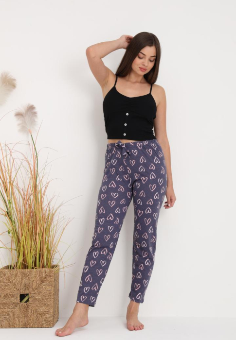 Pantaloni de Pijama Dama Bumbac inimioare gri 200 [4]
