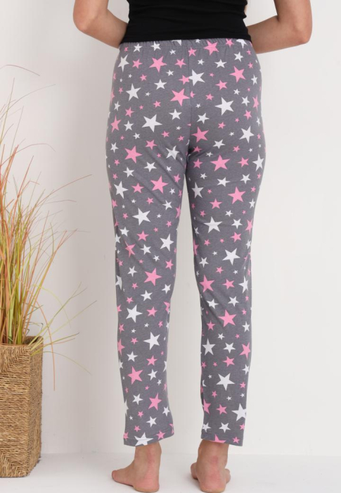 Pantaloni de Pijama Dama Bumbac imprimeu stelute gri 212 [3]