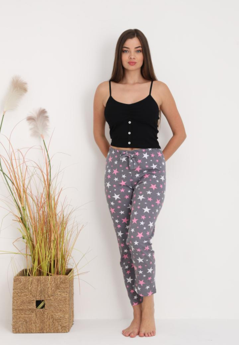Pantaloni de Pijama Dama Bumbac imprimeu stelute gri 212 [6]