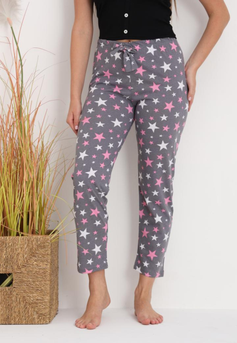 Pantaloni de Pijama Dama Bumbac imprimeu stelute gri 212 [1]