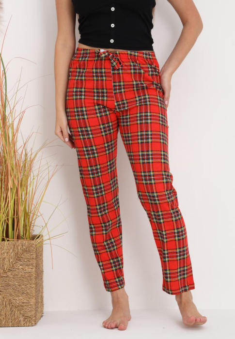 Pantaloni de Pijama Dama Bumbac imprimeu carouri rosu 3304 [4]