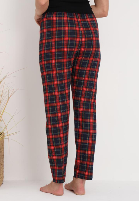 Pantaloni de Pijama Dama Bumbac imprimeu carouri visniu/bleumarin [4]