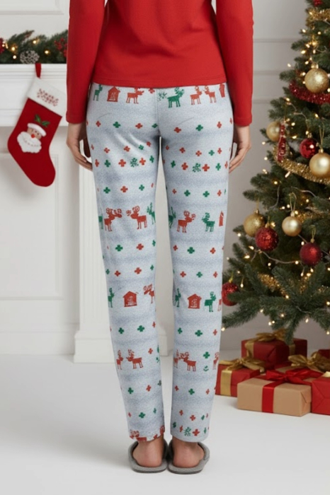 Pantaloni de Pijama Dama din Bumbac cu Imprimeu de Craciun 8323 [3]