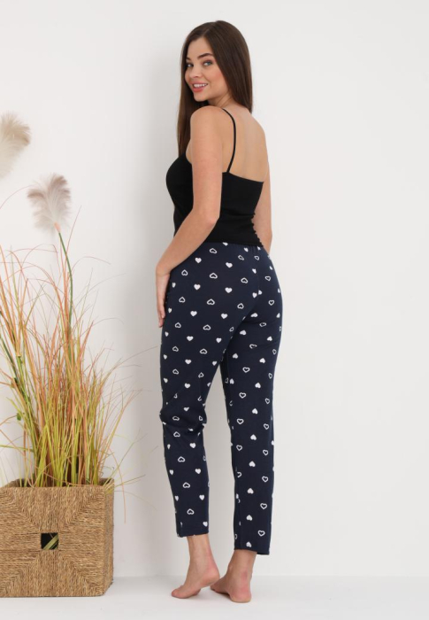 Pantaloni de Pijama Dama Bumbac inimioare bleumarin 202 [2]