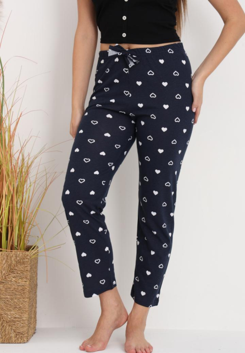 Pantaloni de Pijama Dama Bumbac inimioare bleumarin 202 [1]