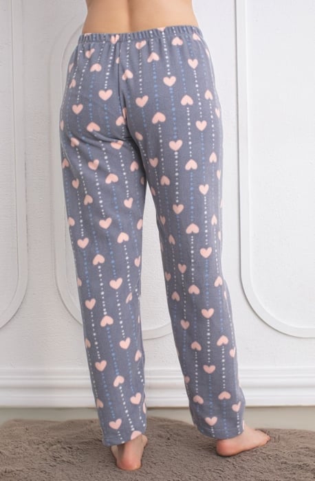Pantaloni de Pijama Dama  cocolino polar gri inimioare [2]