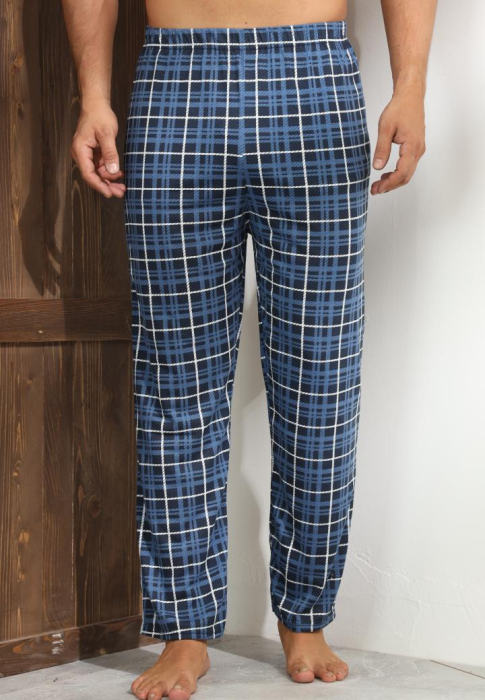 Pantaloni de Pijama pentru Barbati din Bumbac, bleumarin carouri 102 [1]