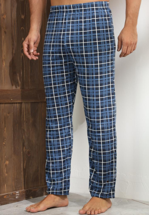 Pantaloni de Pijama pentru Barbati din Bumbac, bleumarin carouri 102 [3]