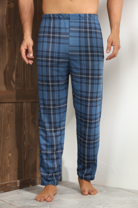 Pantaloni de Pijama pentru Barbati din Bumbac, albastru carouri 101 [4]