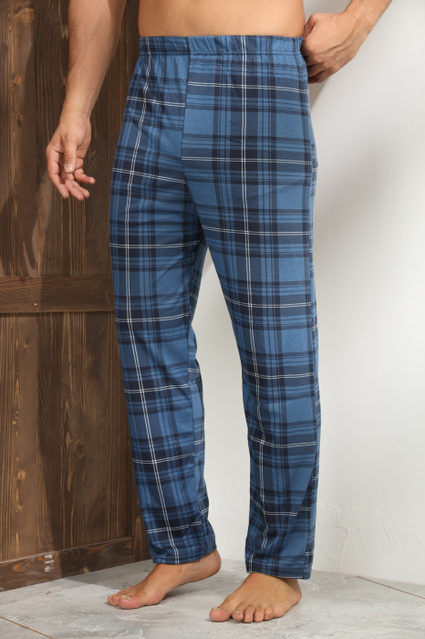 Pantaloni de Pijama pentru Barbati din Bumbac, albastru carouri 101 [1]