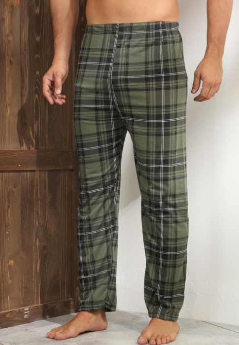 Pantaloni de Pijama pentru Barbati din Bumbac, kaki carouri 101 [4]