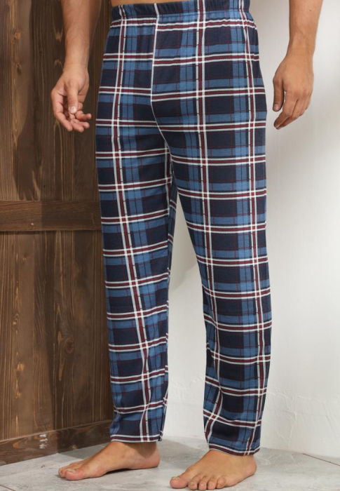 Pantaloni de Pijama pentru Barbati din Bumbac, albastru/rosu carouri 100 [3]
