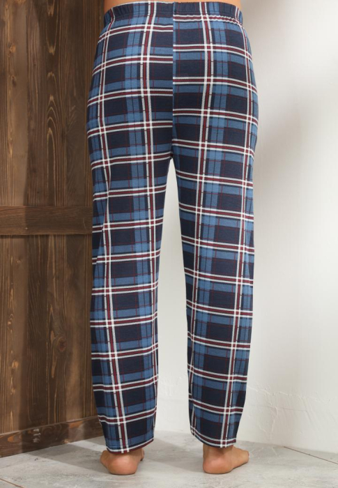 Pantaloni de Pijama pentru Barbati din Bumbac, albastru/rosu carouri 100 [2]