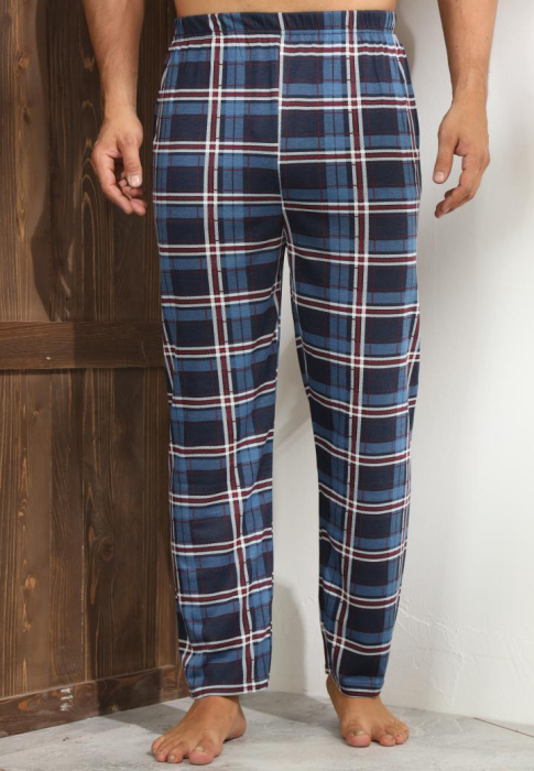 Pantaloni de Pijama pentru Barbati din Bumbac, albastru/rosu carouri 100 [1]