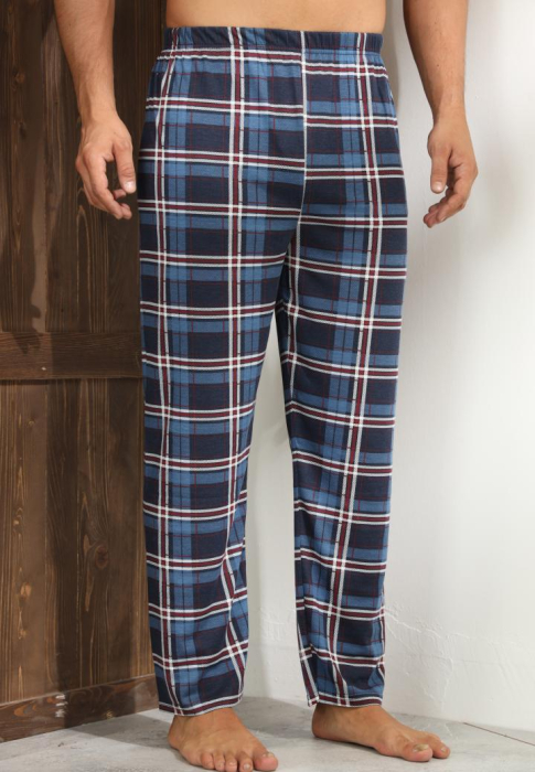 Pantaloni de Pijama pentru Barbati din Bumbac, albastru/rosu carouri 100 [4]