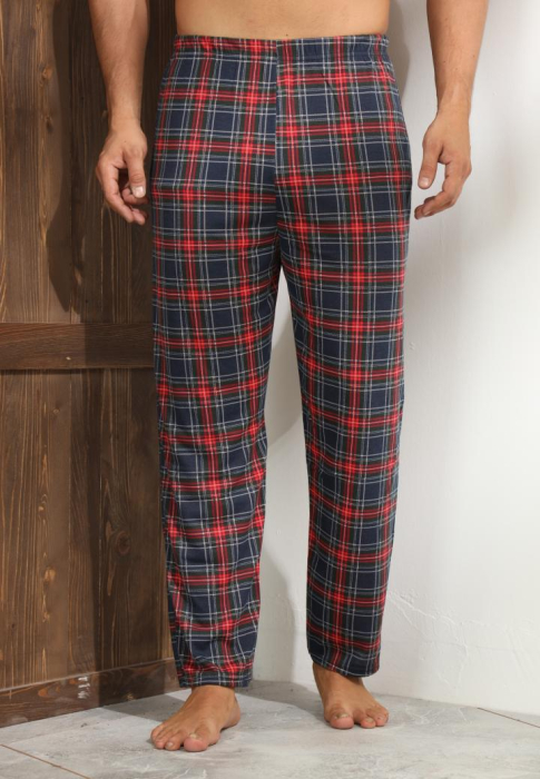Pantaloni de Pijama pentru Barbati din Bumbac, Model Clasic in Carouri Rosu si Bleumarin 8663 [1]