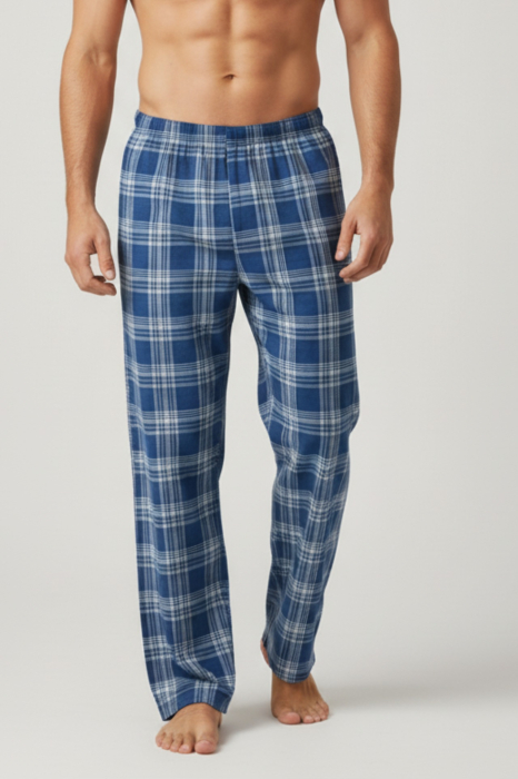 Pantaloni de Pijama pentru Barbati din Bumbac, albastru carouri 3331 [1]