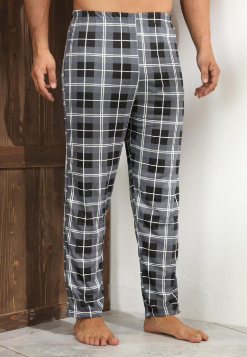 Pantaloni de Pijama pentru Barbati marime mare din Bumbac, carouri gri 414 [3]