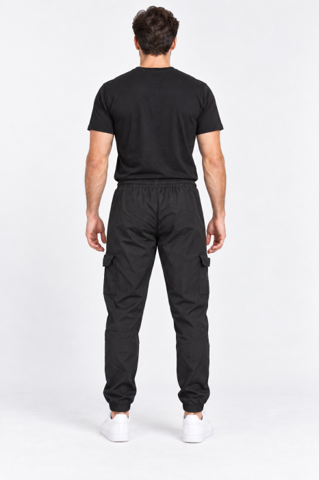 Pantaloni Fas Barbati Cargo, Material Subtire si Usor, Buzunare cu Fermoar, Talie Elastica, negru 8301 [5]