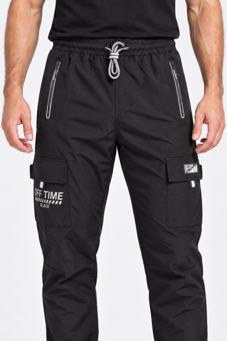 Pantaloni Fas Barbati Cargo, Material Subtire si Usor, Buzunare cu Fermoar, Talie Elastica, negru 8301 [4]