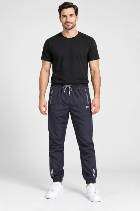Pantaloni Fas Barbati Jogger, Material Subtire, Buzunare cu Fermoar, Talie Elastica, Bleumarin Inchis 8303 [2]