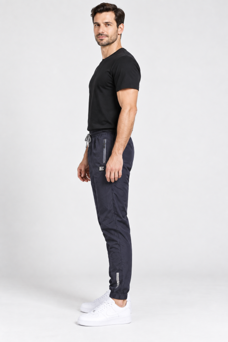 Pantaloni Fas Barbati Jogger, Material Subtire, Buzunare cu Fermoar, Talie Elastica, Bleumarin Inchis 8303 [3]