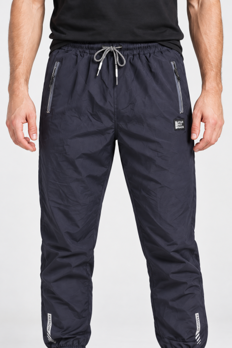 Pantaloni Fas Barbati Jogger, Material Subtire, Buzunare cu Fermoar, Talie Elastica, Bleumarin Inchis 8303 [4]
