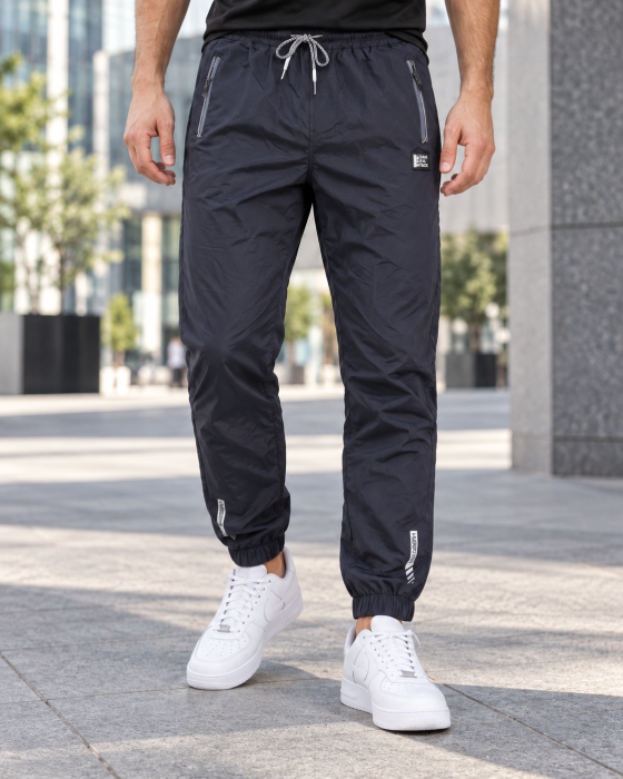 Pantaloni Fas Barbati Jogger, Material Subtire, Buzunare cu Fermoar, Talie Elastica, Bleumarin Inchis 8303 [7]