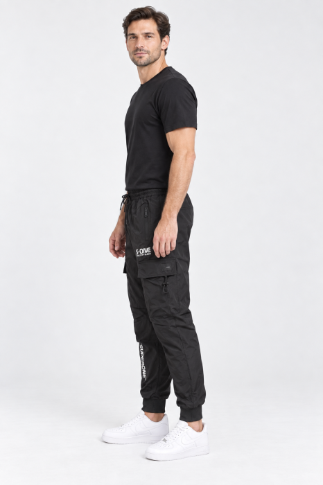 Pantaloni Fas Barbati Cargo, Material Subtire si Usor, Buzunare cu Fermoar, Talie Elastica, negru 8255 [3]