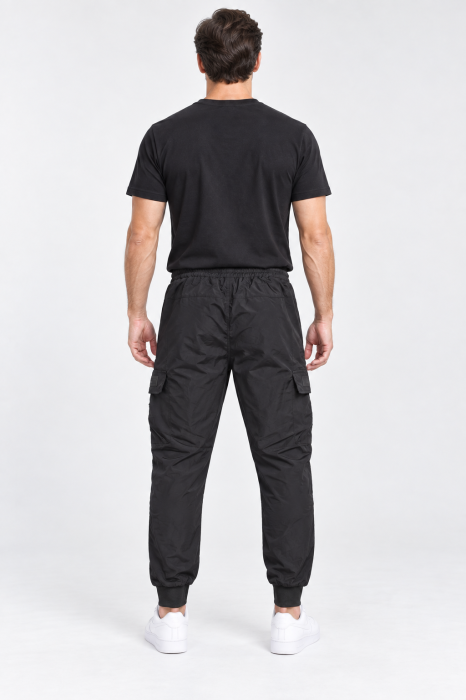 Pantaloni Fas Barbati Cargo, Material Subtire si Usor, Buzunare cu Fermoar, Talie Elastica, negru 8255 [5]