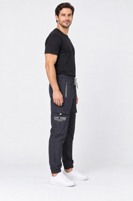 Pantaloni Fas Barbati Cargo, Material Subtire si Usor, Buzunare cu Fermoar, Talie Elastica, bleumarin  8301 [3]