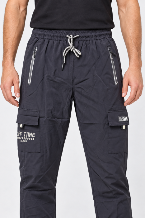 Pantaloni Fas Barbati Cargo, Material Subtire si Usor, Buzunare cu Fermoar, Talie Elastica, bleumarin  8301 [4]