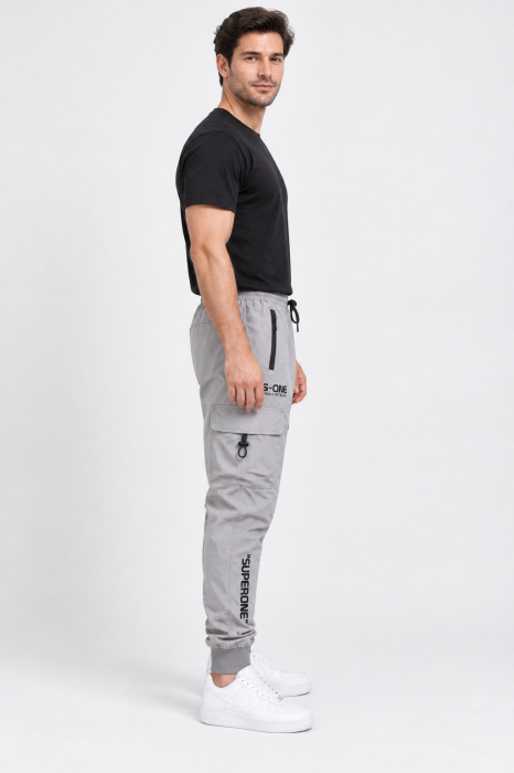 Pantaloni Fas Barbati Cargo, Material Subtire si Usor, Buzunare cu Fermoar, Talie Elastica, gri 8255 [3]
