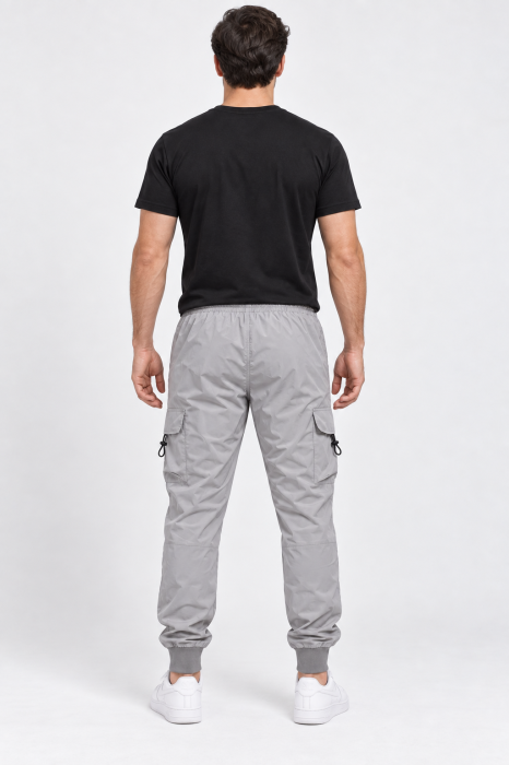 Pantaloni Fas Barbati Cargo, Material Subtire si Usor, Buzunare cu Fermoar, Talie Elastica, gri 8255 [5]