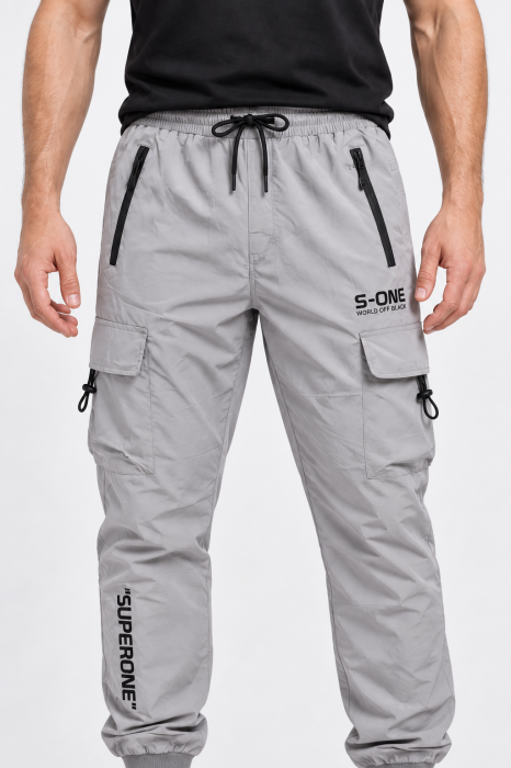 Pantaloni Fas Barbati Cargo, Material Subtire si Usor, Buzunare cu Fermoar, Talie Elastica, gri 8255 [4]