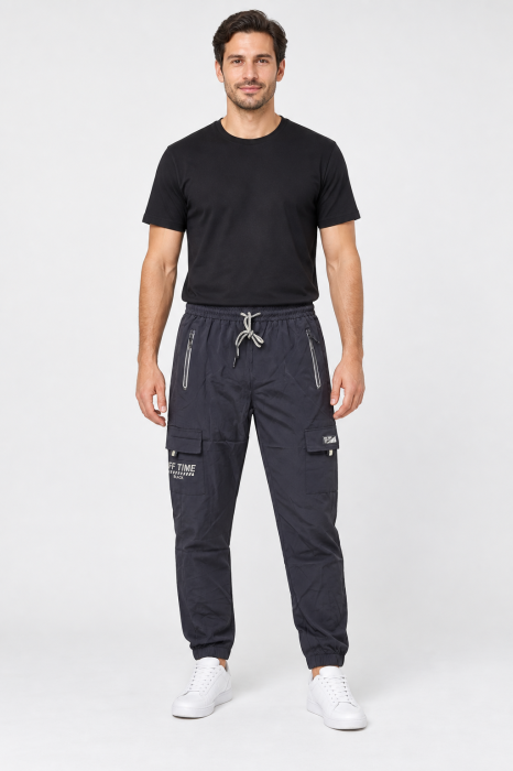 Pantaloni Fas Barbati Cargo, Material Subtire si Usor, Buzunare cu Fermoar, Talie Elastica, bleumarin  8301 [2]