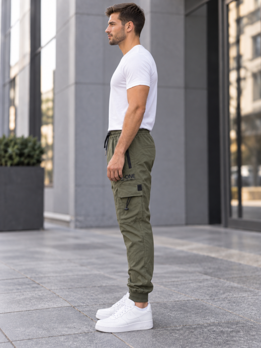 Pantaloni Fas Barbati Cargo, Material Subtire si Usor, Buzunare cu Fermoar, Talie Elastica, kaki 8255 [3]
