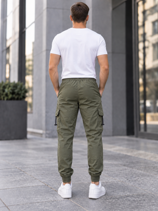 Pantaloni Fas Barbati Cargo, Material Subtire si Usor, Buzunare cu Fermoar, Talie Elastica, kaki 8255 [4]