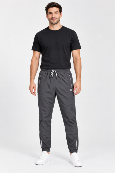 Pantaloni Fas Barbati Jogger, Material Subtire, Buzunare cu Fermoar, Talie Elastica, gri 8303 [3]